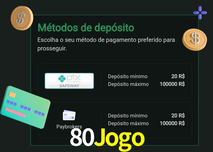 O cassino 80Jogo oferece uma grande variedade de métodos de pagamento